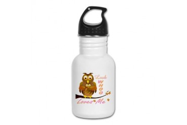 Look who Loves me baby and mom owls Kid's Water Bo Cute Kid's Water Bottle by CafePress