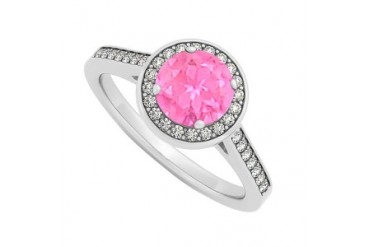 September Birthstone Pink Sapphire and Diamond Halo Engagement Ring in 14K