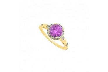ound Amethyst and Cubic Zirconia Engagement Ring in 18K Yellow Gold Vermeil