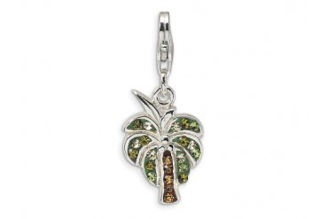 Amore LaVita Silver Crystal Polished Palm Tree Lobster Clasp Bracelet Charm
