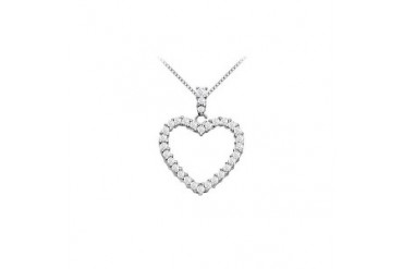 14K White Gold Floating Heart Cubic Zirconia Pendant Necklace 1.25 CT CZ