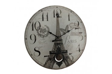 Paris Eiffel Tower Postcard Print Pendulum Wall Clock