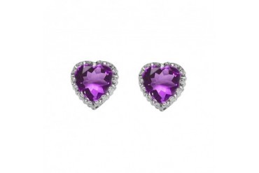 Sparkling Amethyst Heart Shape Stud Earrings in Silver