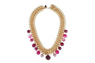 Kenneth Jay Lane Gold Link Chain Cherry Agate Beads Drops Necklace