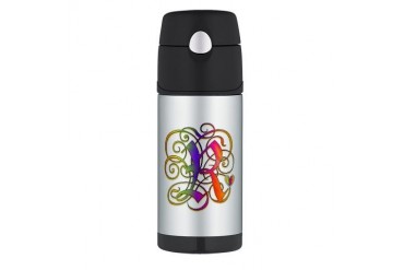 R Gothic Rainbow Monogram Rainbow Thermos Bottle 12oz by CafePress