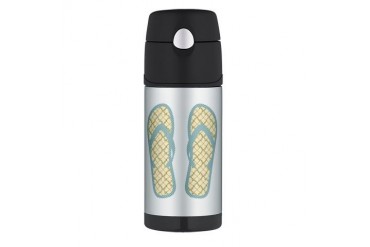 Vintage Polka Dot Flip Flops Vintage Thermos Bottle 12oz by CafePress