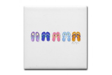 5 Pairs of Flip-Flops Beach Tile Coaster by CafePress