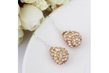 Two Toned Austrian Stone Pear Shaped Drop Earrings -Royal Champagne