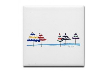 Beach Umbrellas Beach Tile Coaster by CafePress