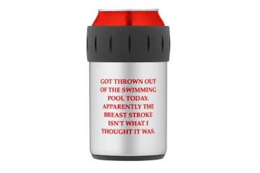 swimming Thermos Can Cooler Funny Thermosreg; Can Cooler by CafePress