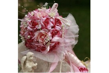 Charming Round Satin Bridal Bouquets (124032098)