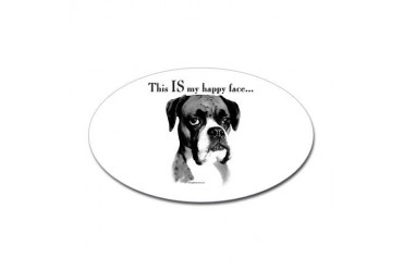 Boxer Happy Face Oval Sticker