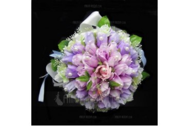 Romantic Hand-tied Satin/Cotton Bridal Bouquets (123031429)