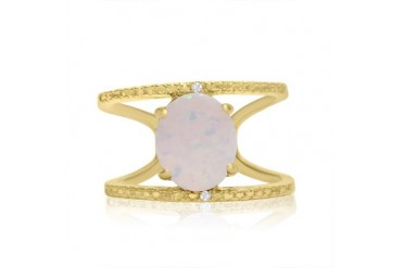 Opal and Diamond Open Shank Ring