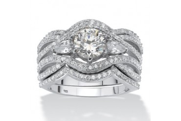 3.40 TCW CZ Ring Set Platinum over Sterling Silver