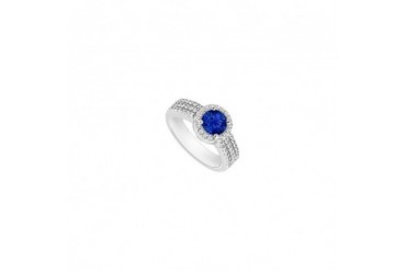 Created Sapphire and Diamond Halo Engagement Ring 14K White Gold 1.60 CT TG