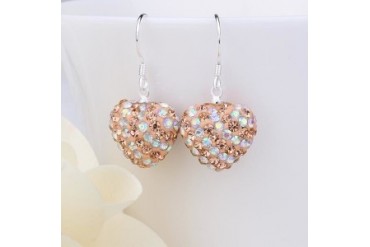 Two Toned Austrian Stone Hearts Drop Earrings -Dark Champagne