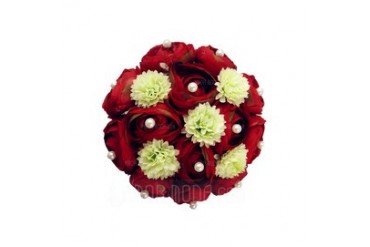 Classic Round Satin/Pearls Bridal Bouquets (123040039)