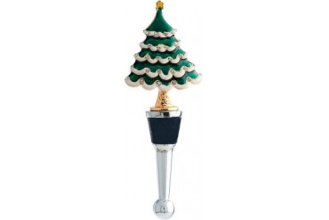 Christmas Holiday Tree with Rhinestones Green Metal Bottle Stopper