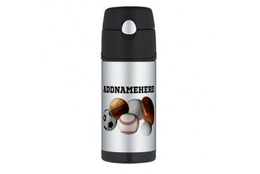 Sports Balls, Custom Name Thermos Bottle (12oz)
