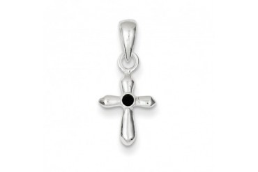 Mini Dark Red Crystal Cross Pendant in Sterling Silver