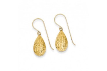 15mm Diamond Cut Puffed Teardrop Dangle Earrings in 14K Yellow Gold