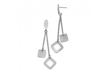 Brushed Square Chain Dangle Post Earrings in Sterling Silver, 67mm