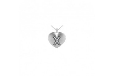 14K White Gold Heart Pendant in Diamonds Initial X with 0.13 Carat TDW