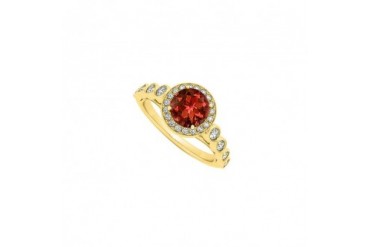 Halo Engagement Ring with January Birthstone Garnet and Cubic Zirconia in