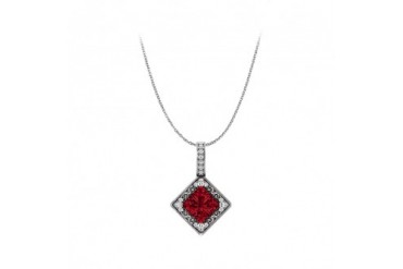 Stunning Ruby and CZ Square Pendant in 14K White Gold