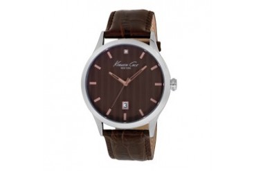 Silver Watch With Brown Dial and Leather Strap