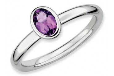 Stackable Expressions Sterling Silver Oval Amethyst Stackable Ring