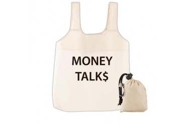 Money Talk Funny Reusable Shopping Bag by CafePress
