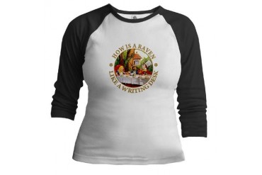 How Is A Raven Like A Writing Desk Baby Jr. Raglan by CafePress