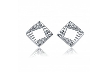 C.Z. Sterling Silver Rhodium Plated Outlined Square Earrings
