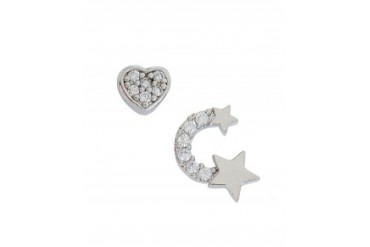 Serefina Cubic Zirconia Rainbow and Heart Stud Earrings Silver