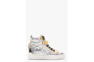 Giuseppe Zanotti Silver Foil Crinkled Leather High top Sneakers