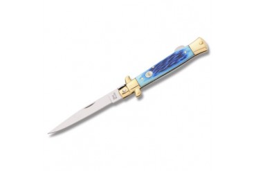Frost Steel Warrior Stiletto Folder II with Dark Blue Jigged Bone Handle