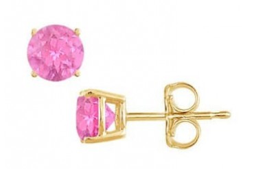 llow Gold Vermeil Prong Set Created Pink Sapphire Stud Earrings 1.00 CT TGW