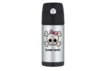 [Your text] Cute Skull Girl Thermos Bottle (12oz)