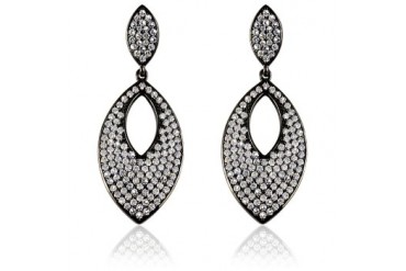 Black IP Plating Micro Pave Eye Shaped Drop Earrings