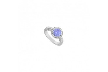 Halo Engagement Ring Tanzanite and Diamond with 1.05 Carat Total Gem Weight