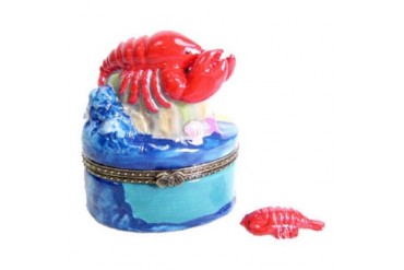 Delicacy Spiny Red Lobster Porcelain Hinged Trinket Box phb