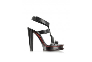 Black Leather High-Heel Sandal