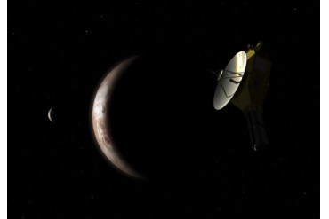 New Horizons spacecraft approaches dwarf planet Pluto and its moon Charon.