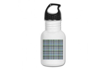 Blue Green Plaid Print Vintage Kid's Water Bottle by CafePress