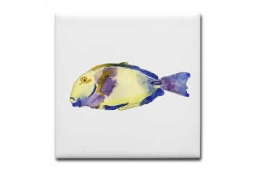 Yellow/Blue Fish Cute Tile Coaster by CafePress