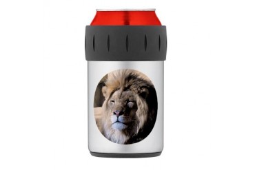 Round Lion Portrait Thermos Can Cooler Lion Thermosreg; Can Cooler by CafePress