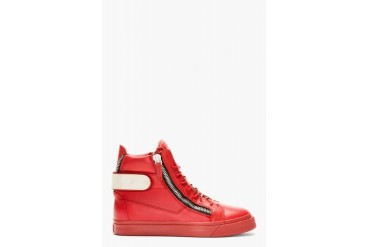 Giuseppe Zanotti Red Leather Metal Accent High top Sneakers