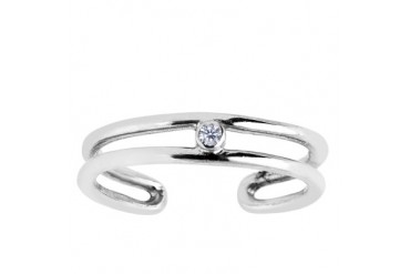 Sterling Silver Open Two Row With CZ Cuff Style Adjustable Toe Ring